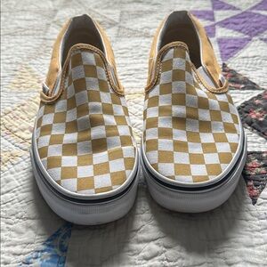 Vans Yellow and White Checkerboard Slip-On Sneakers
